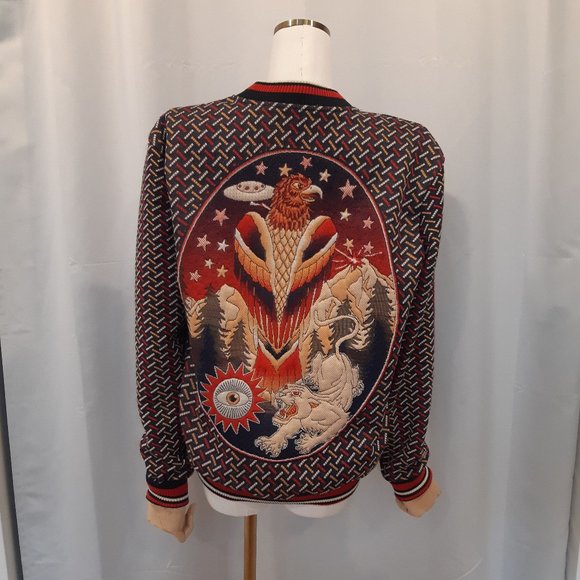RARE Zara Mens Jacquard Tapestry Bomber Jacket with Quilted Details - Picture 1 of 11